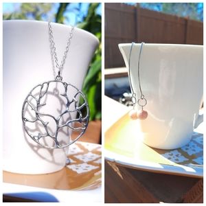 Red Aventurine Dangle Earrings & Round Branch Necklace Bundle